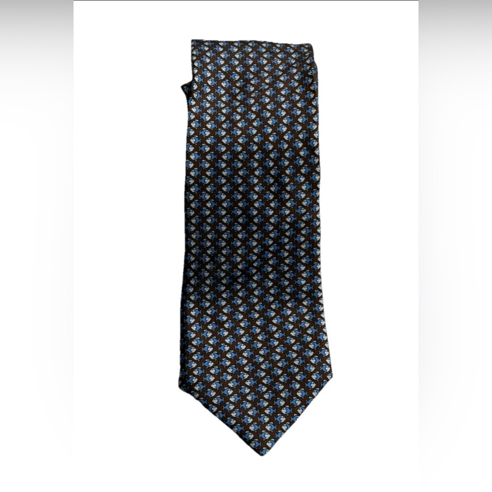 BATTISTONI SILK TIE 3 1/4 " x 60 " BLUE petit FISH Print  ITALY